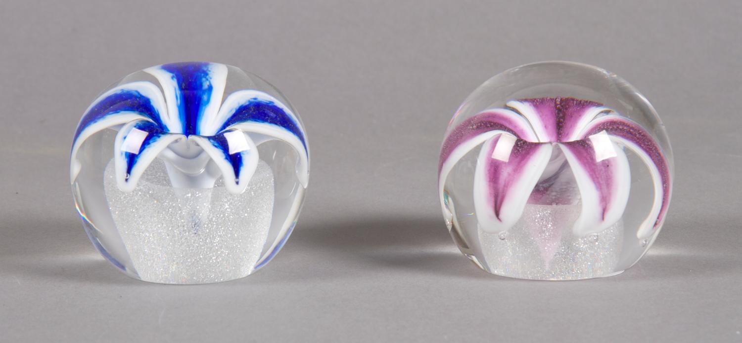 Two Floral Paperweights, Diameter 3 inches.