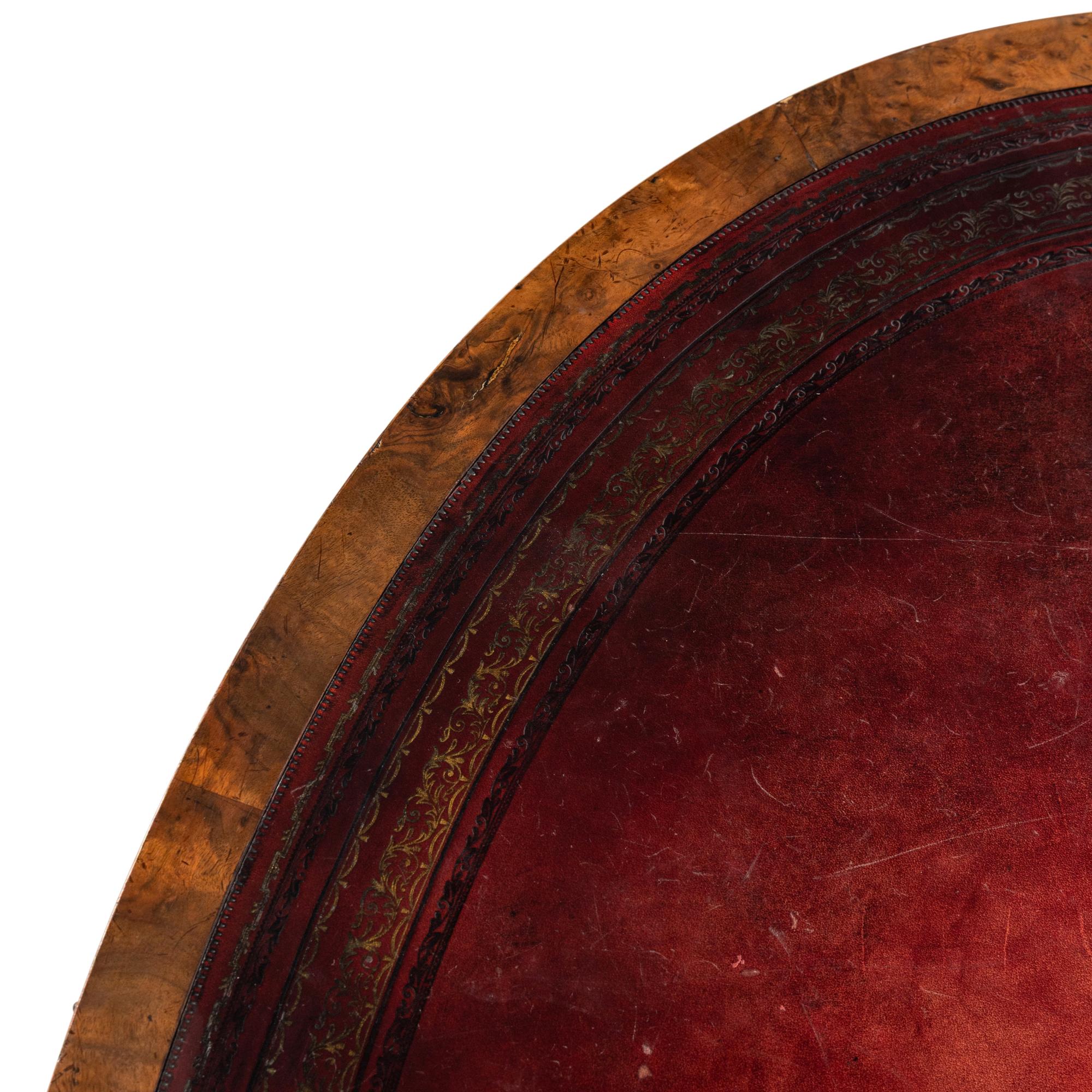 An English Burl Walnut Oval Partners Desk