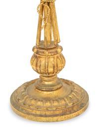 A Pair of Gilt Metal and Giltwood Palm Tree Lamps Hung with Faceted Prisms