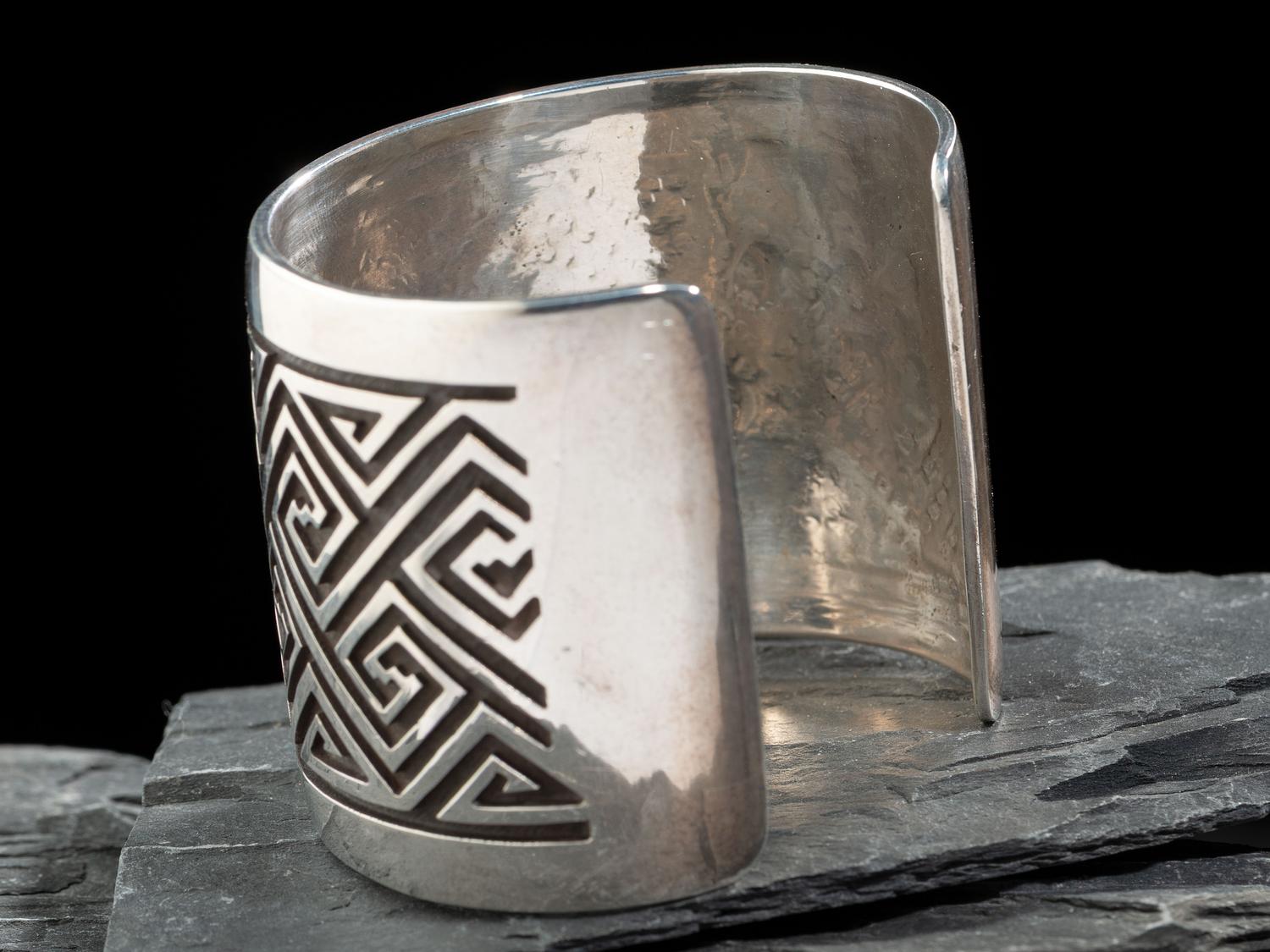 Sterling Silver Cuff Bracelet, with Repeating Greek Key Pattern