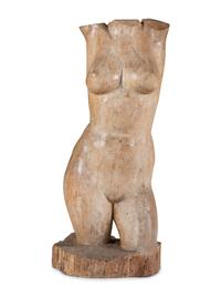 A Folk Art Carved Wood Figure of a Female Torso