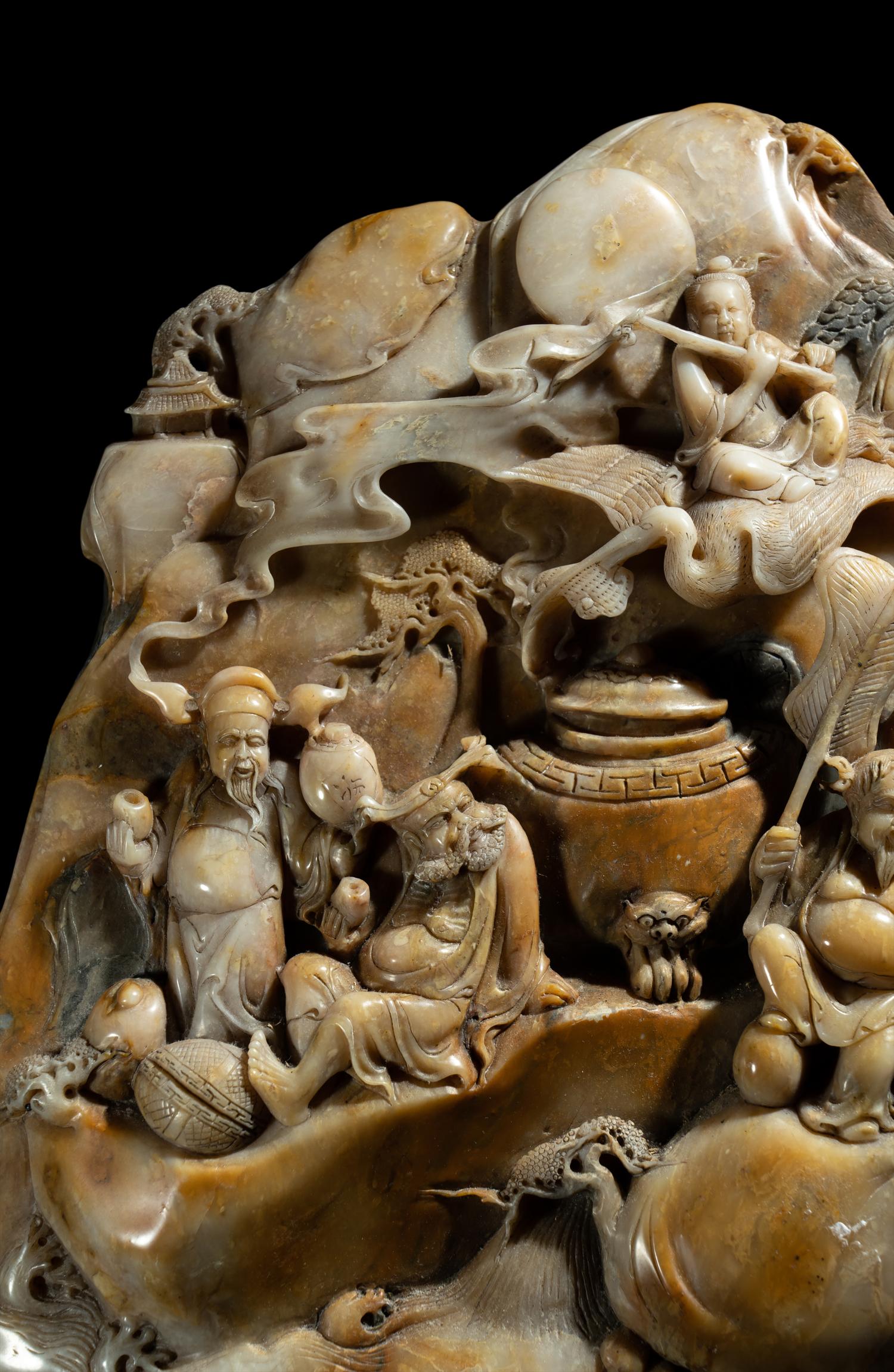 A Large Chinese Carved Hardstone Boulder
