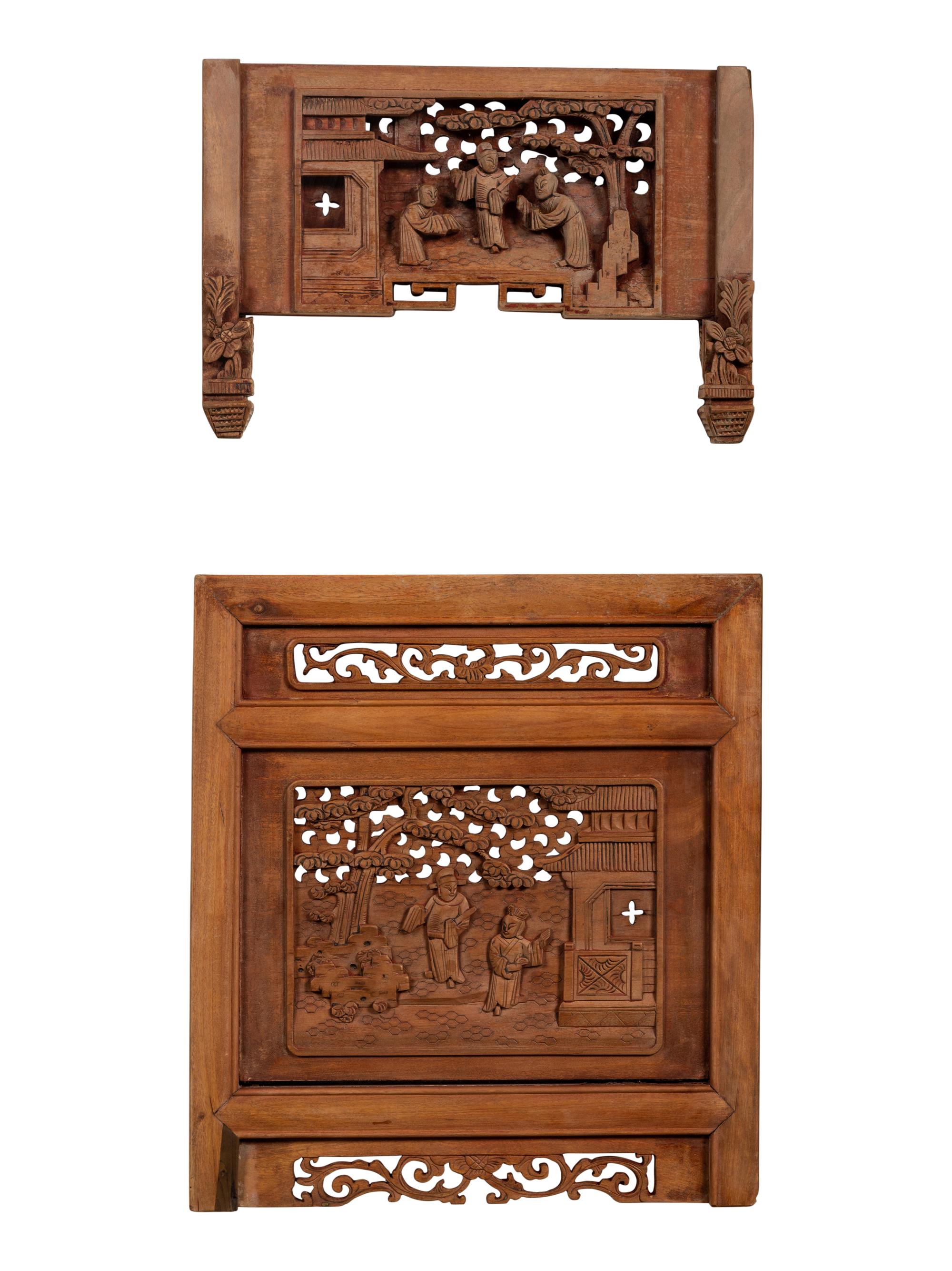 A Pair of Chinese Carved Wood Panels
