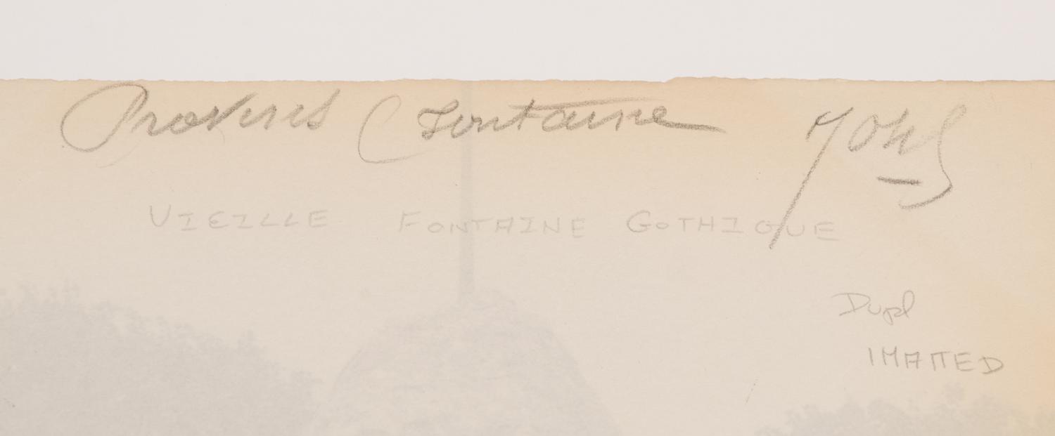 A pair of photographs depicting fountains ( Nantes - fontaine et Mairie, 1907; Provins ([vielle] fontaine [gothique]) , 1923)