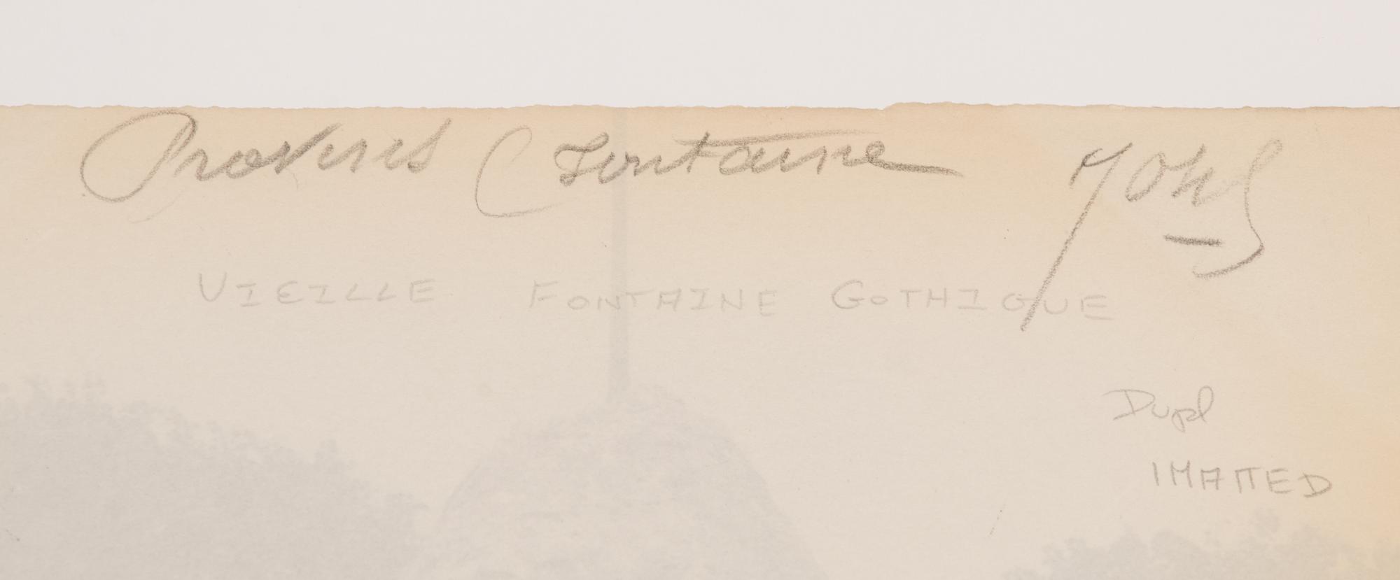 A pair of photographs depicting fountains ( Nantes - fontaine et Mairie, 1907; Provins ([vielle] fontaine [gothique]) , 1923)