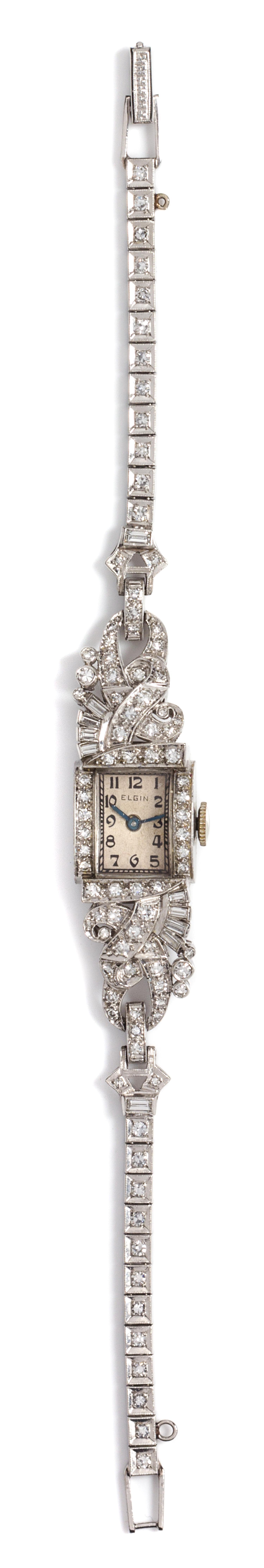A Platinum and Diamond Wristwatch, Elgin, Circa 1947, 18.70 dwts.