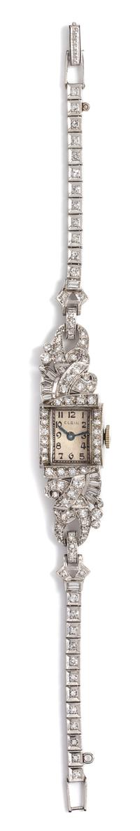 A Platinum and Diamond Wristwatch, Elgin, Circa 1947, 18.70 dwts.