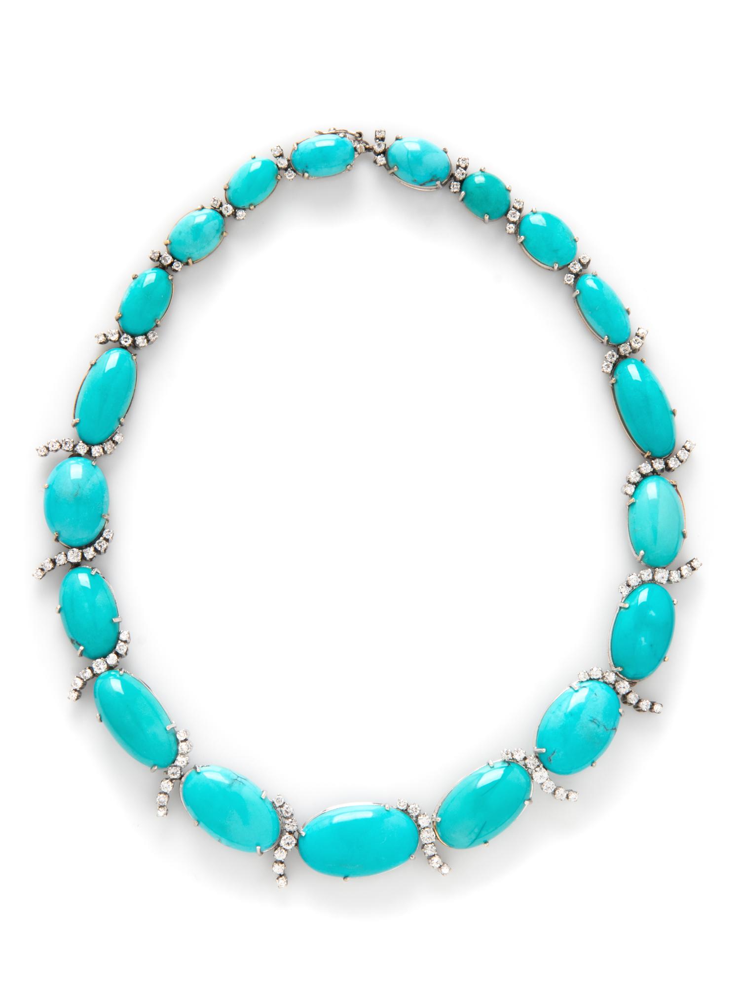 TREATED TURQUOISE AND DIAMOND NECKLACE