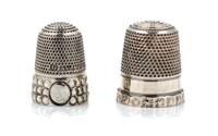 A Group of English Silver Thimbles, , comprising an example with a floral decorated rim, Joseph Swan and Sons, Birmingham, 1962, togeth