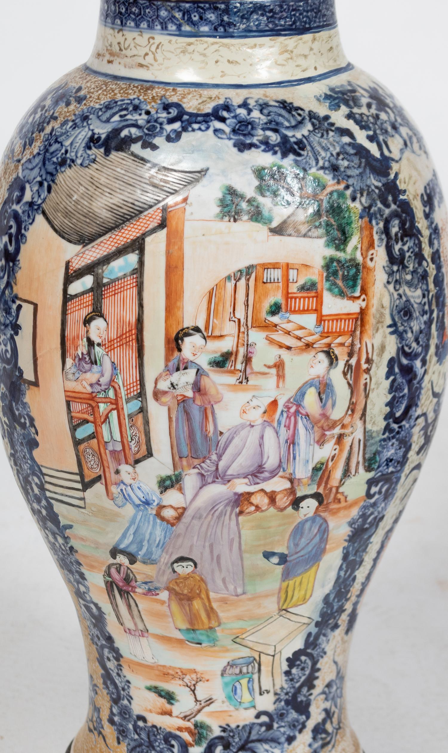 Two Similar Chinese Famille Rose Porcelain Vases Mounted as Lamps