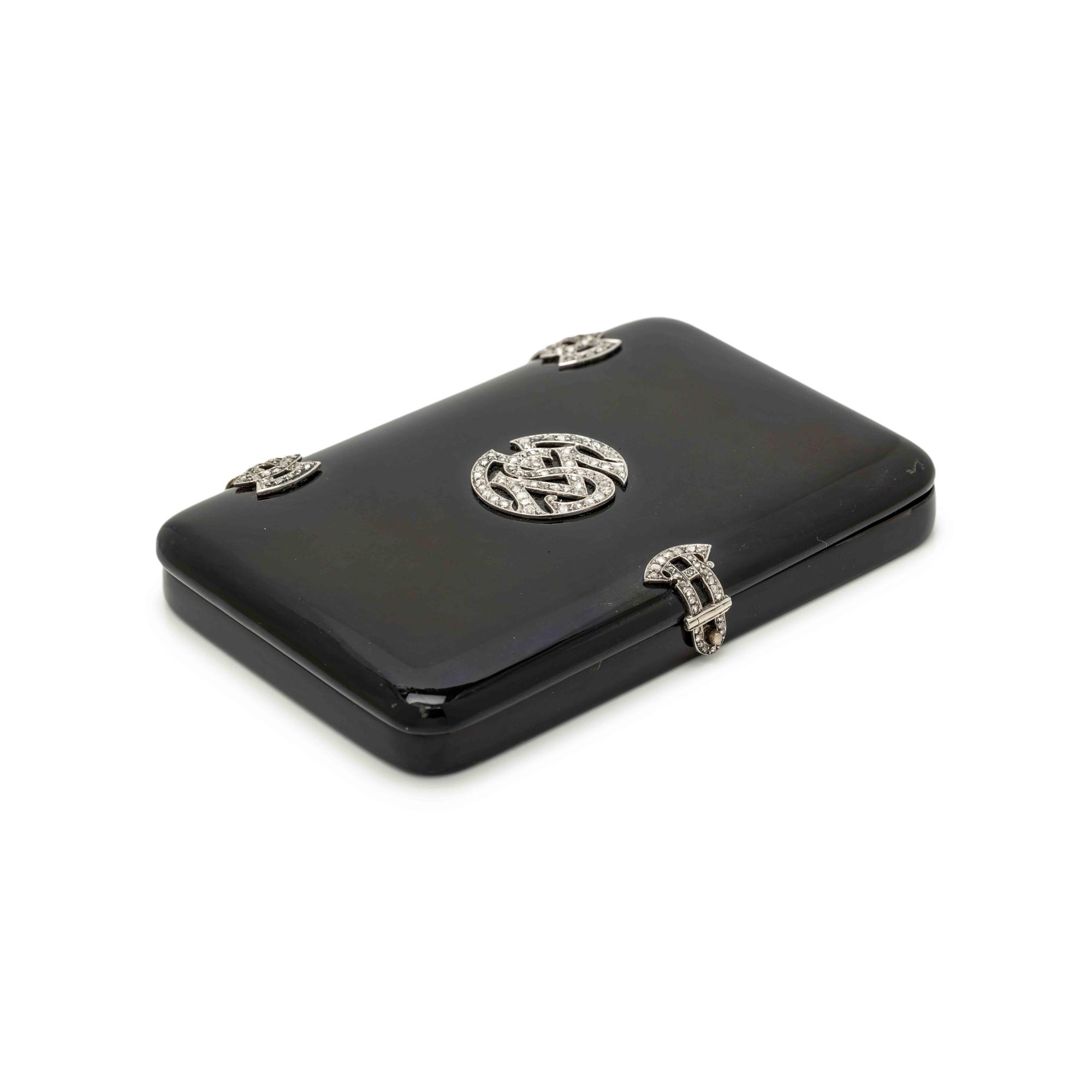 A Cartier Art Deco Diamond and Platinum-Mounted Enamel Compact