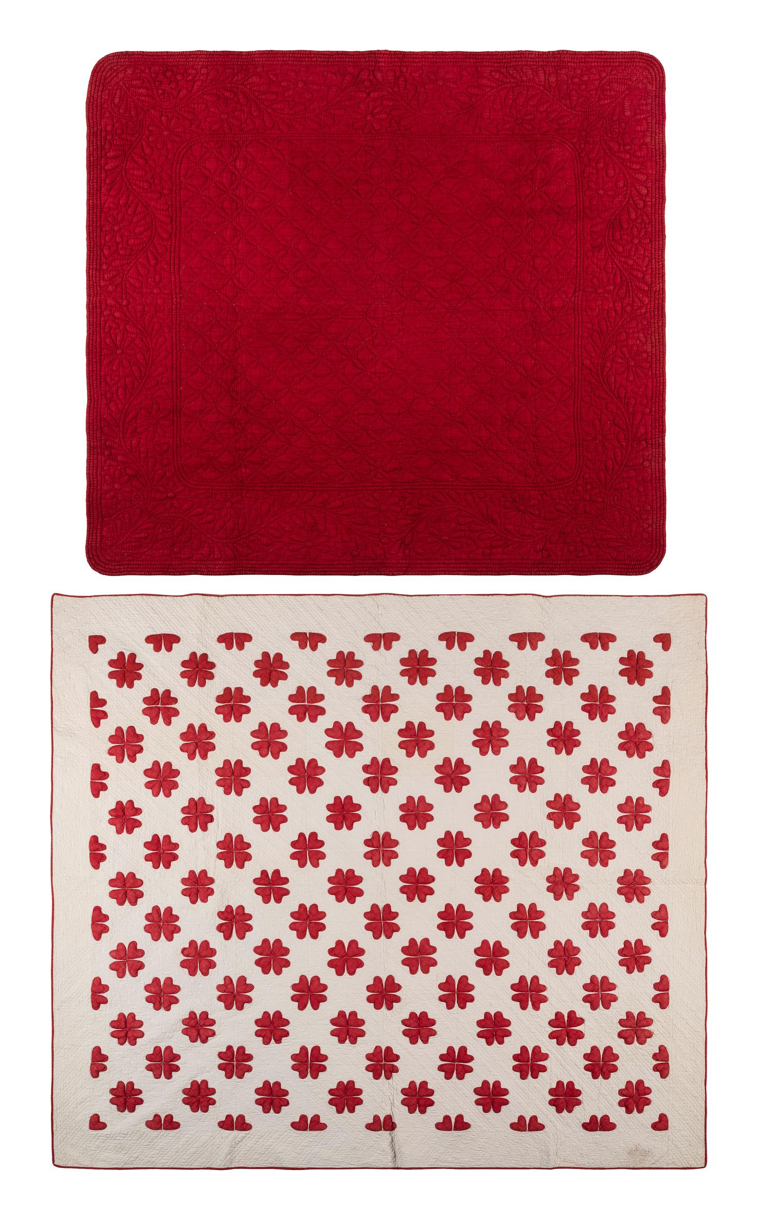 A Trapunto 'Heart' Pattern Cotton Quilt
