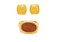 GURHAN, HIGH KARAT GOLD EARRINGS AND ISLAMIC INTAGLIO RING