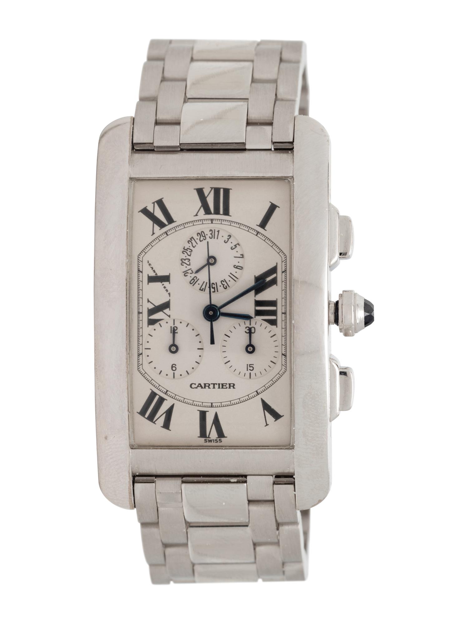 CARTIER, REF. 2312 18K WHITE GOLD 'TANK AMERICAINE' CHRONOGRAPH WATCH