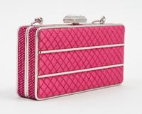 A Judith Leiber Pink Quilted and Rhinestone Rectangular Clutch, 5.5" x 2.75" x 1.5".