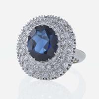 A 14K White Gold, Sapphire, and Diamond Ring