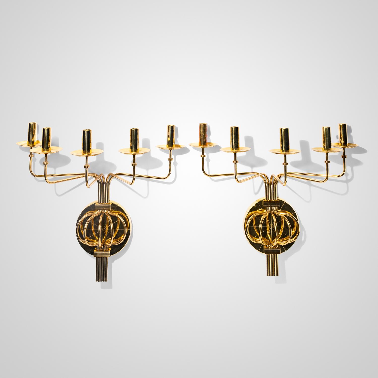 Tommi Parzinger (German, 1903–1981) — Pair of Brass Wall Candelabra, c. 1950