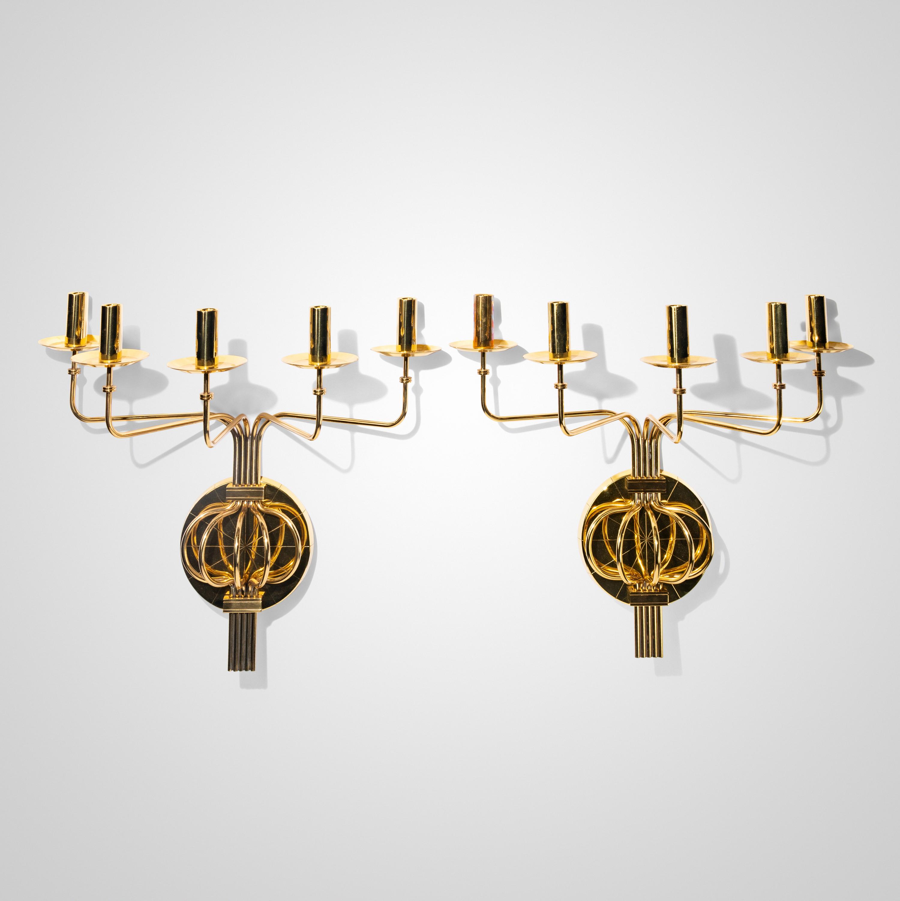 Tommi Parzinger (German, 1903–1981) — Pair of Brass Wall Candelabra, c. 1950