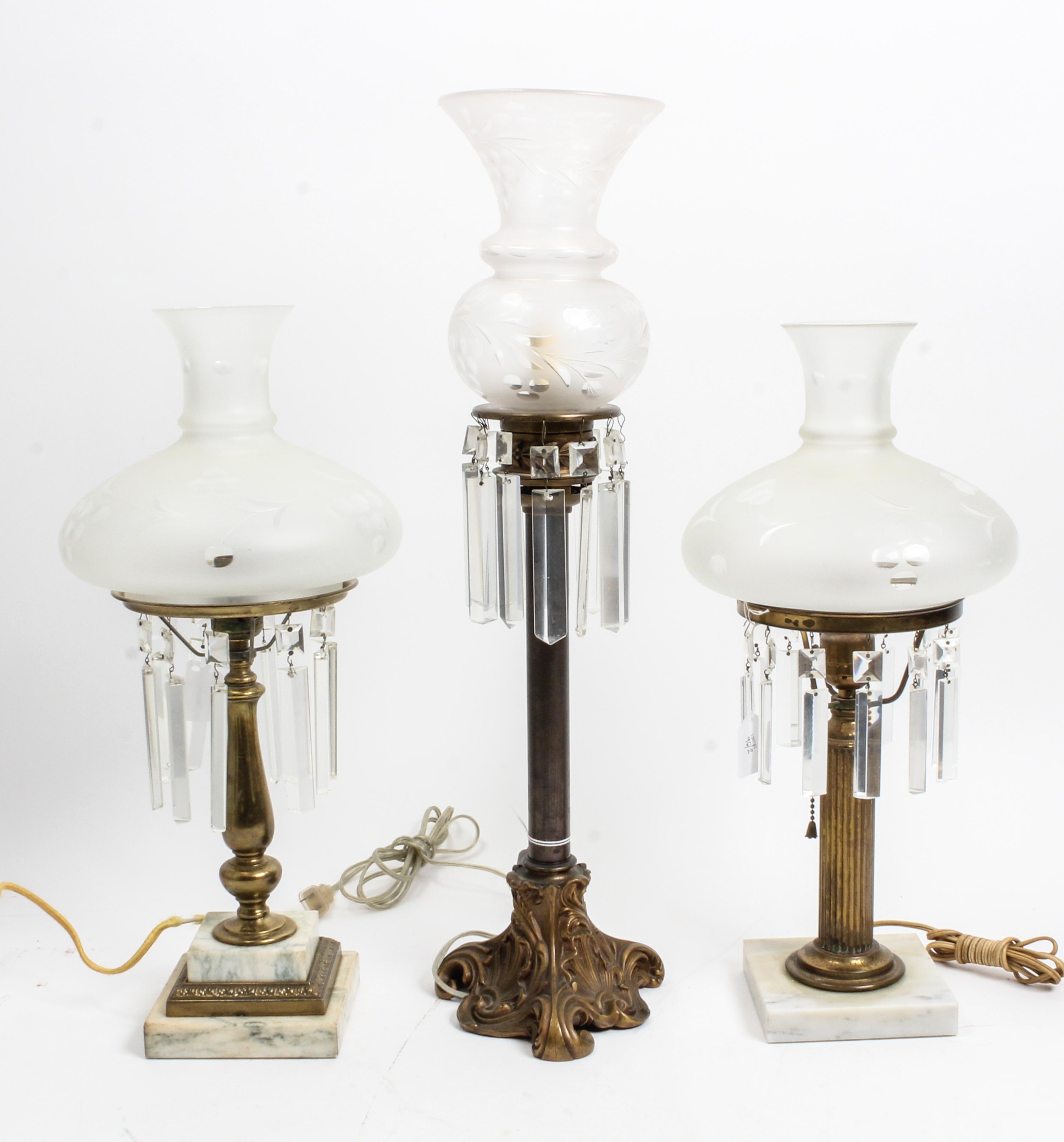 A Group of Six Gilt Metal and Marble Table Lamps Height of tallest 18 3/4 inches. — 20TH CENTURY