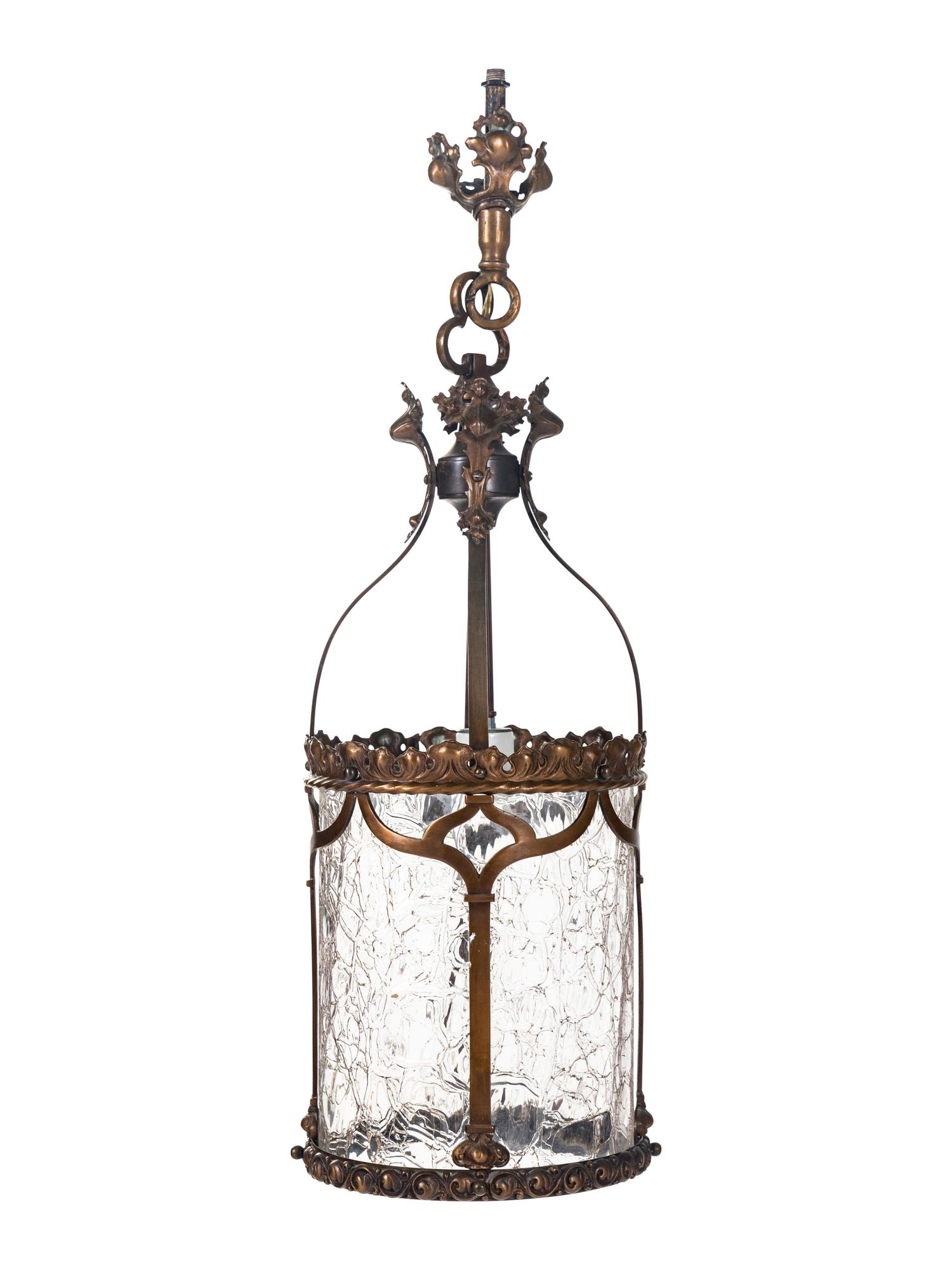 A Set of Four Gothic Style Brass Hall Lanterns