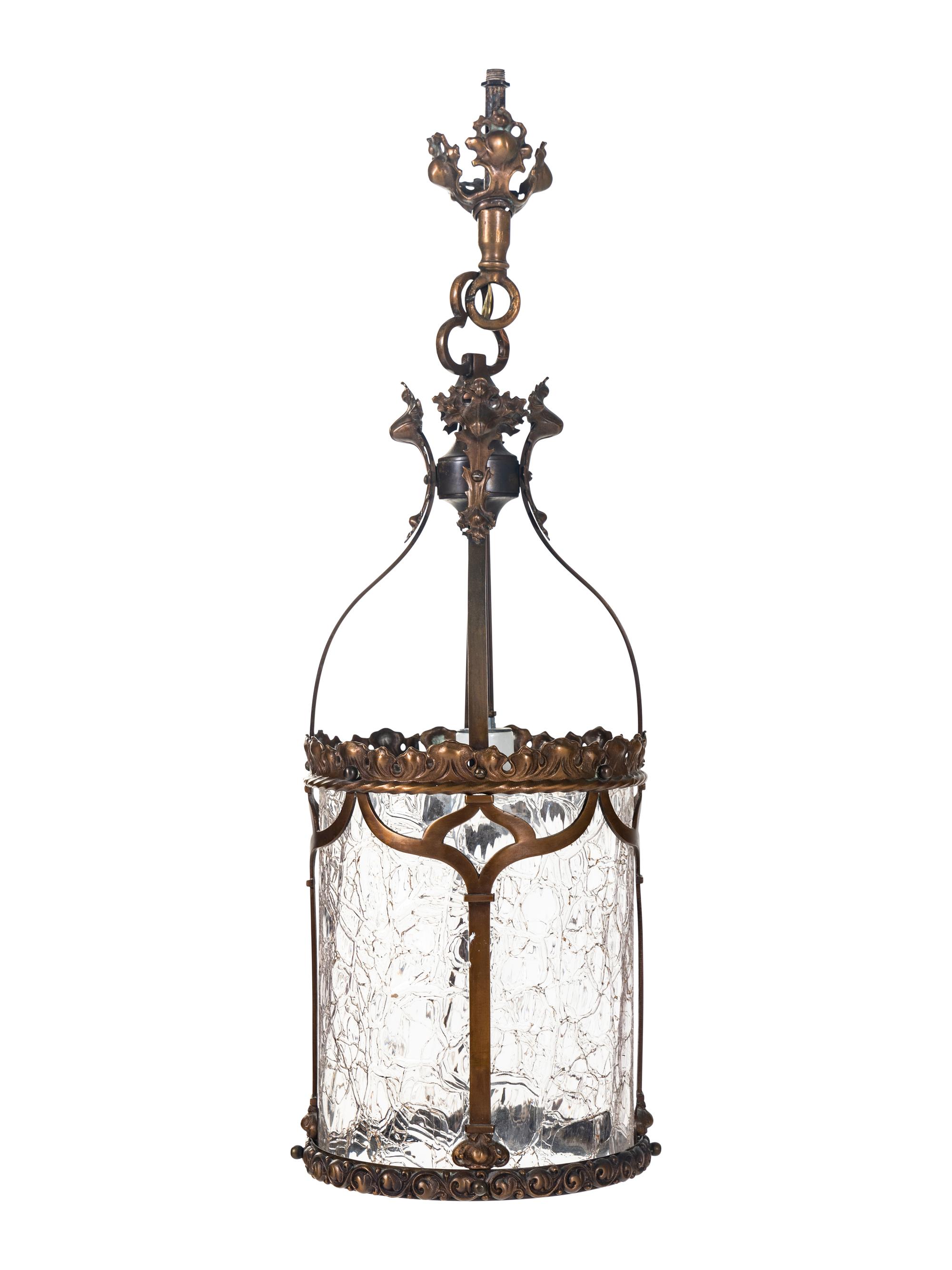 A Set of Four Gothic Style Brass Hall Lanterns