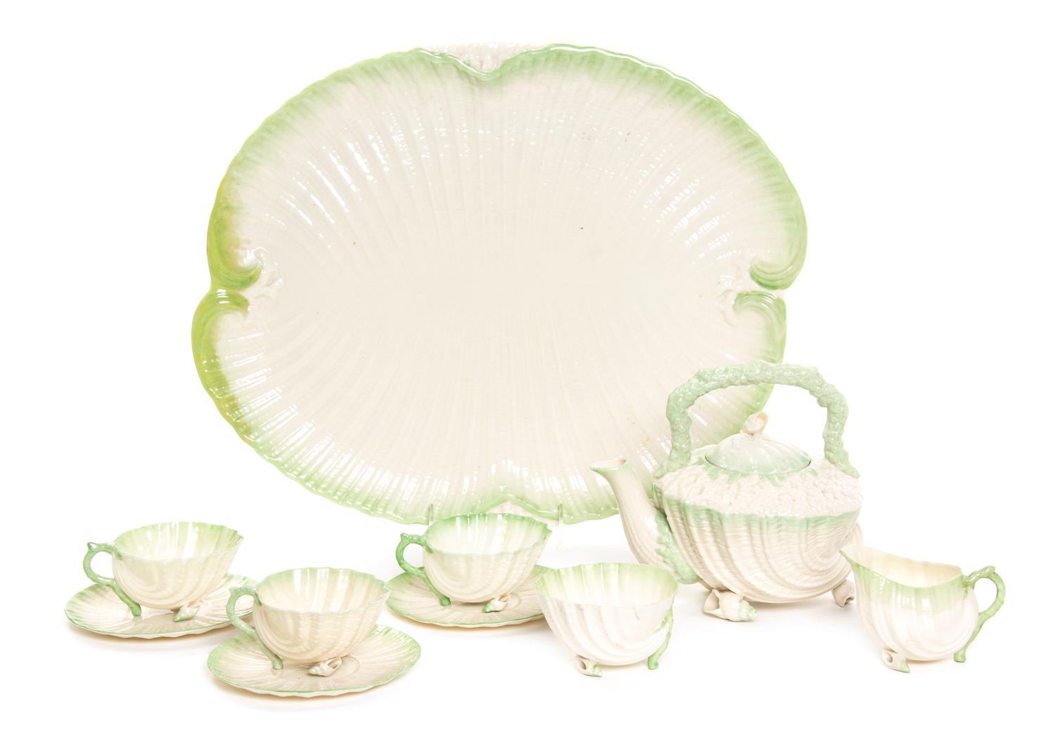 An Assembled Belleek Neptune Tea Service, Width of tray 17 1/2 inches.