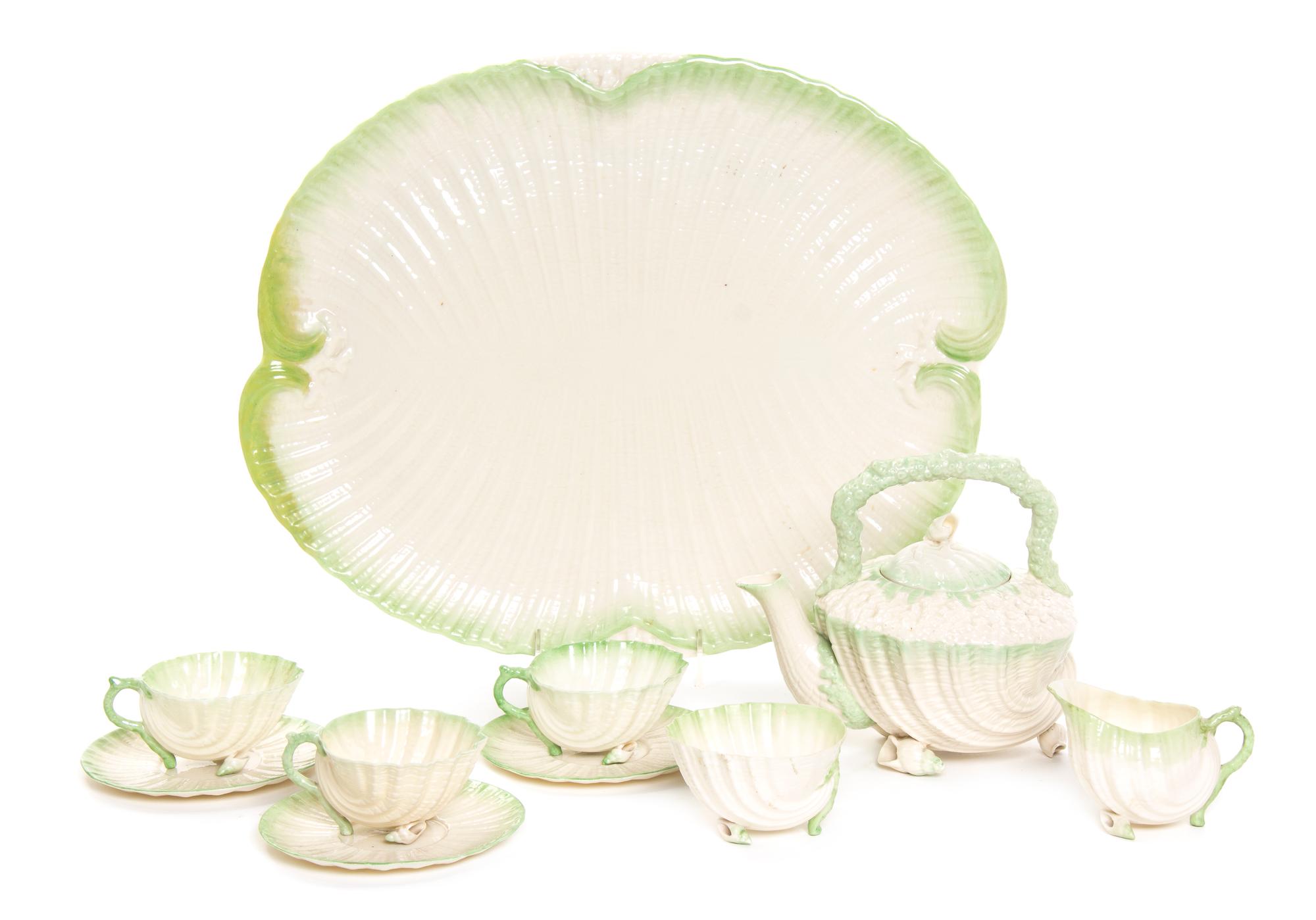 An Assembled Belleek Neptune Tea Service, Width of tray 17 1/2 inches.