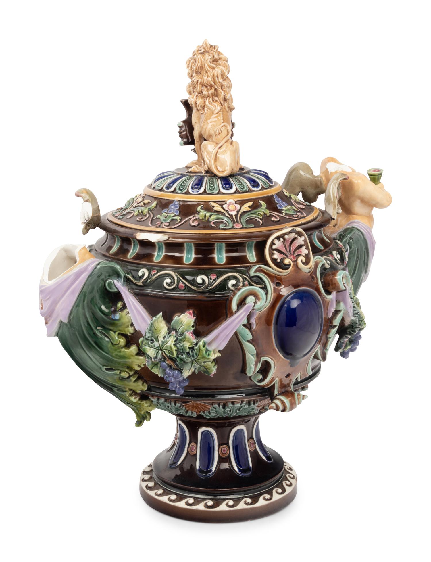 A Continental Majolica Covered Urn (As-Is)