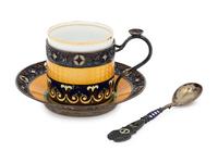 A Russian Enameled Silver Coffee Cup and Saucer