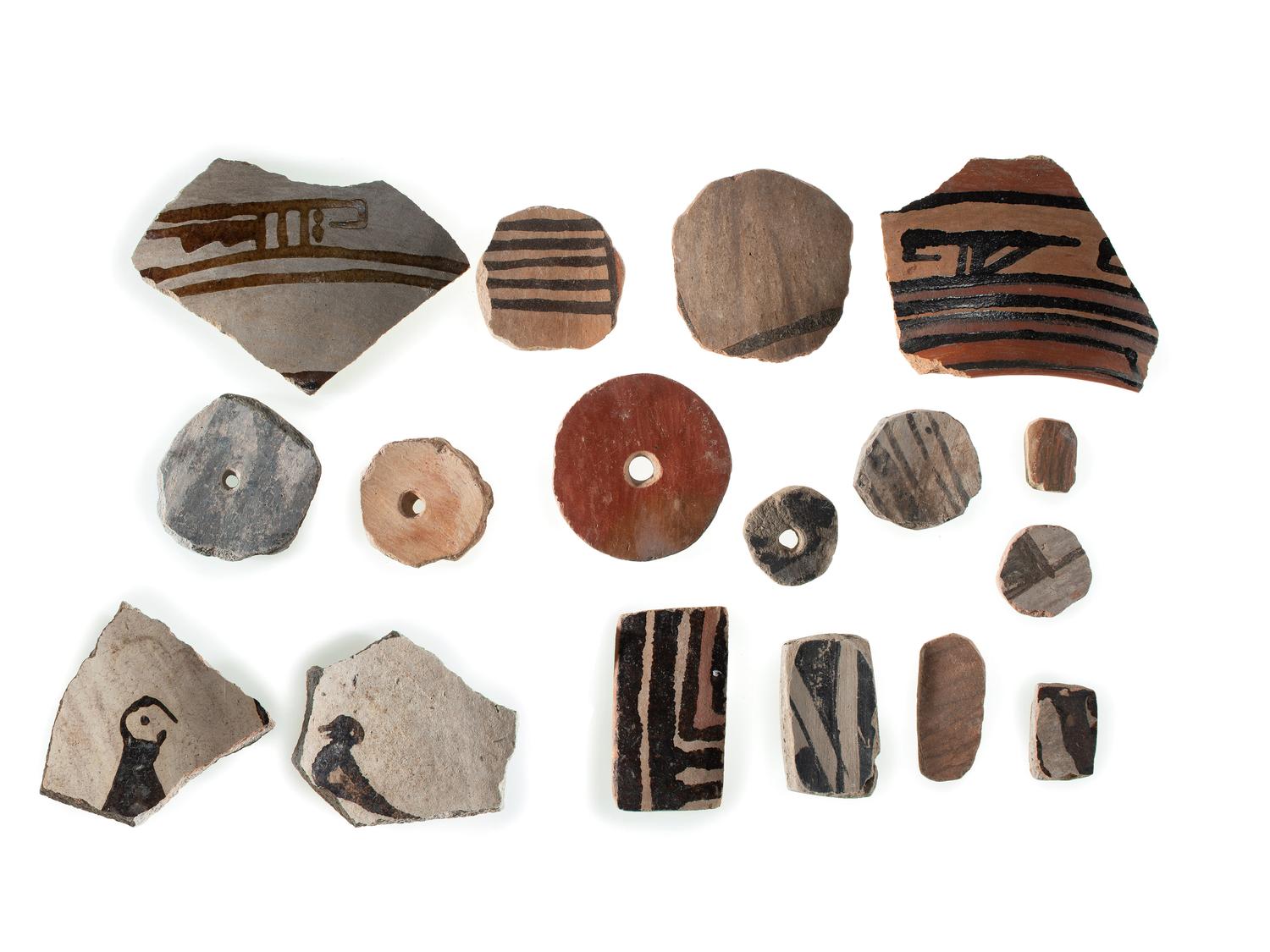San Lazaro Pueblo Mixed Pottery Shards, Game Pieces and Spindle Whorls