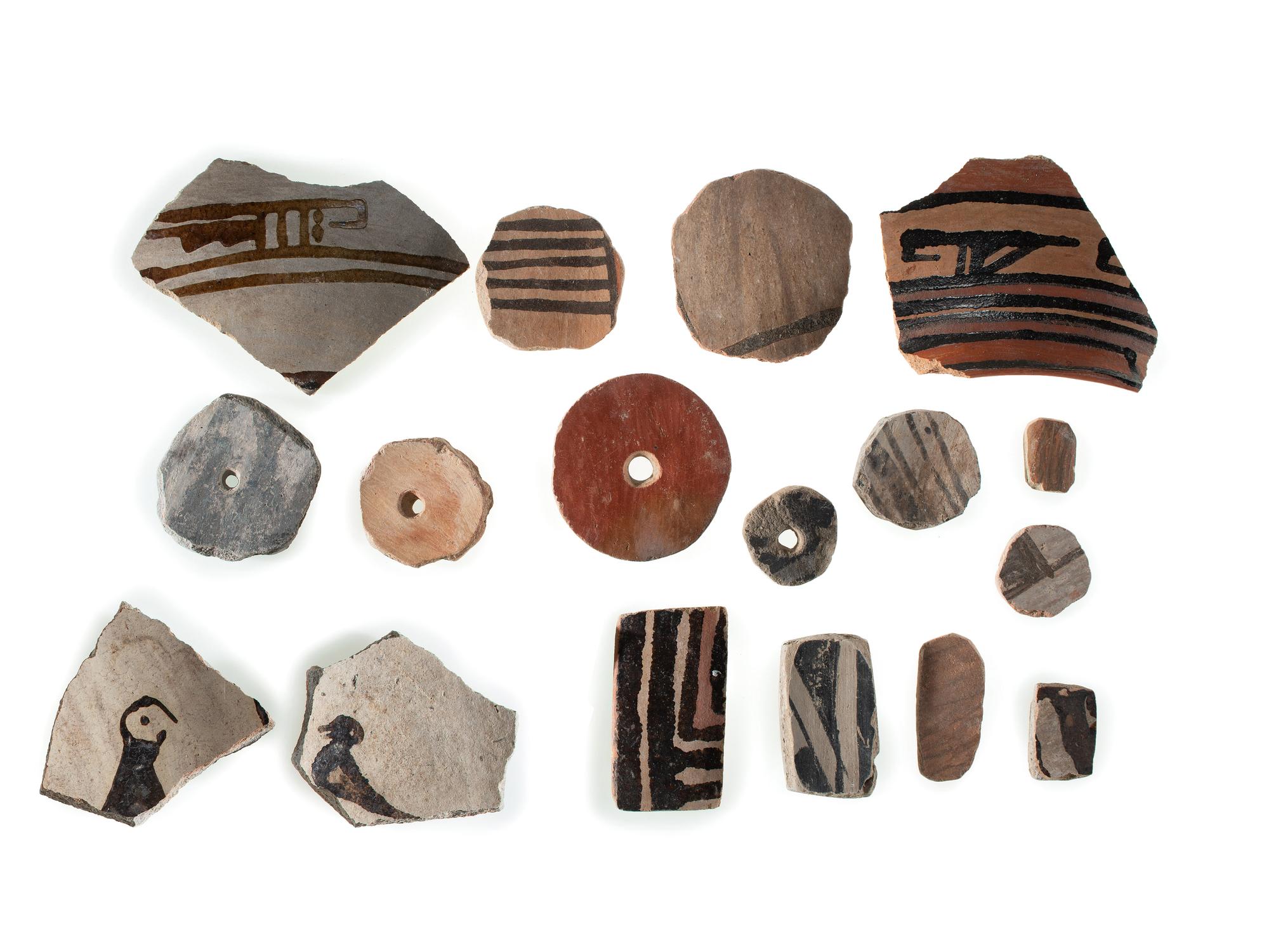 San Lazaro Pueblo Mixed Pottery Shards, Game Pieces and Spindle Whorls