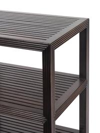 A Pair of Contemporary Stained Oak Three-Tier Console Tables
