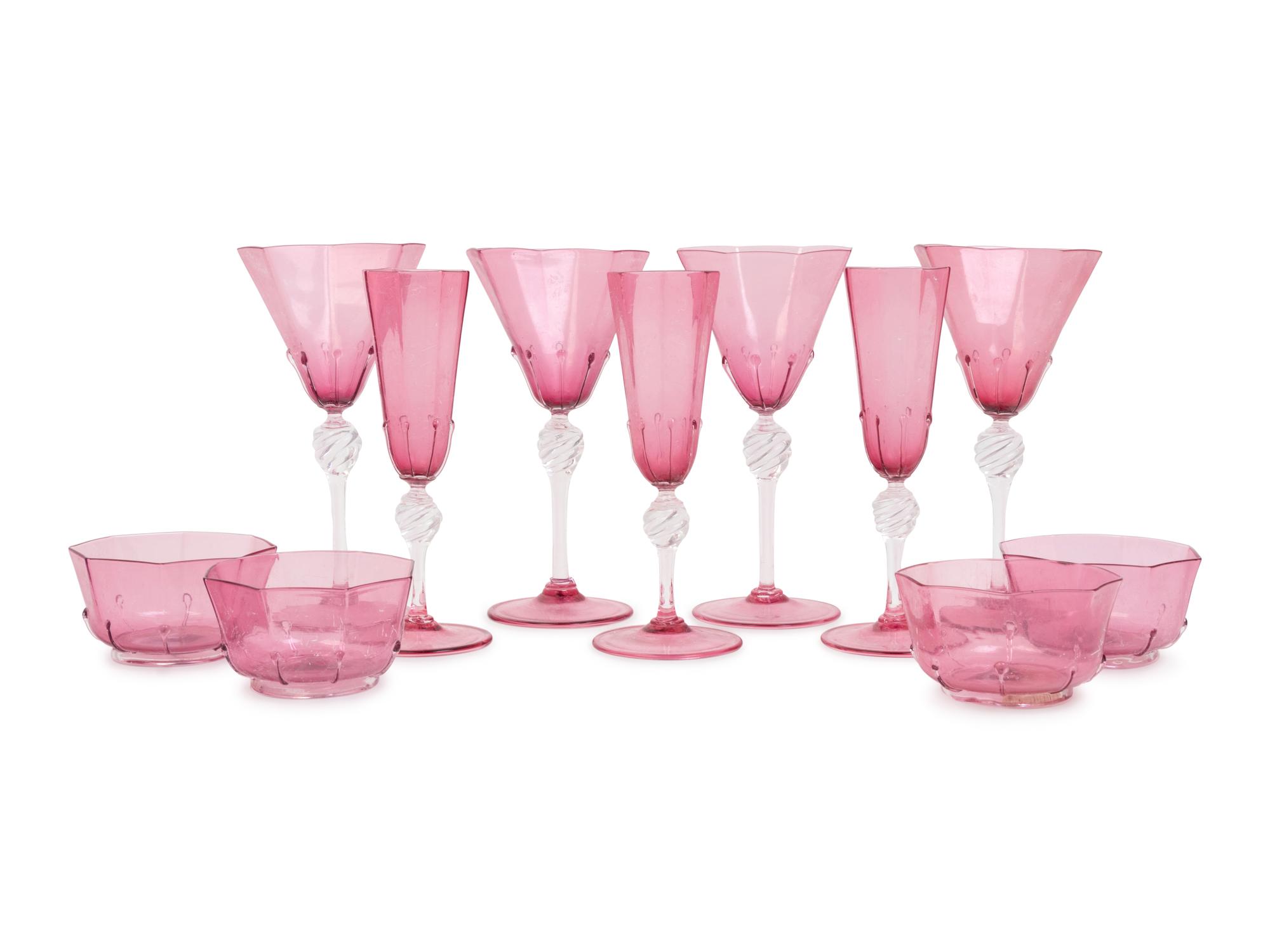 A Murano Colored Glass Stemware Service