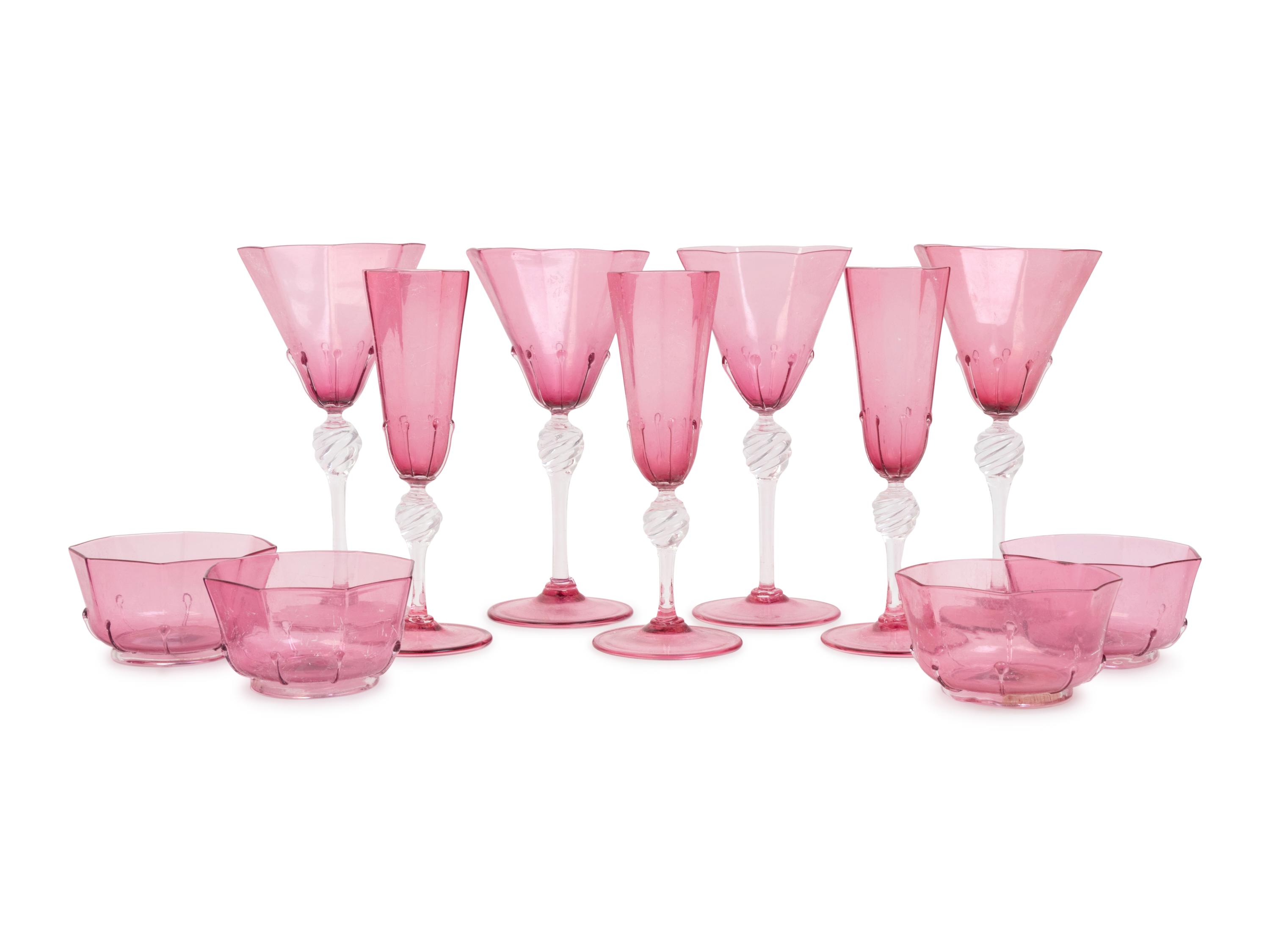 A Murano Colored Glass Stemware Service