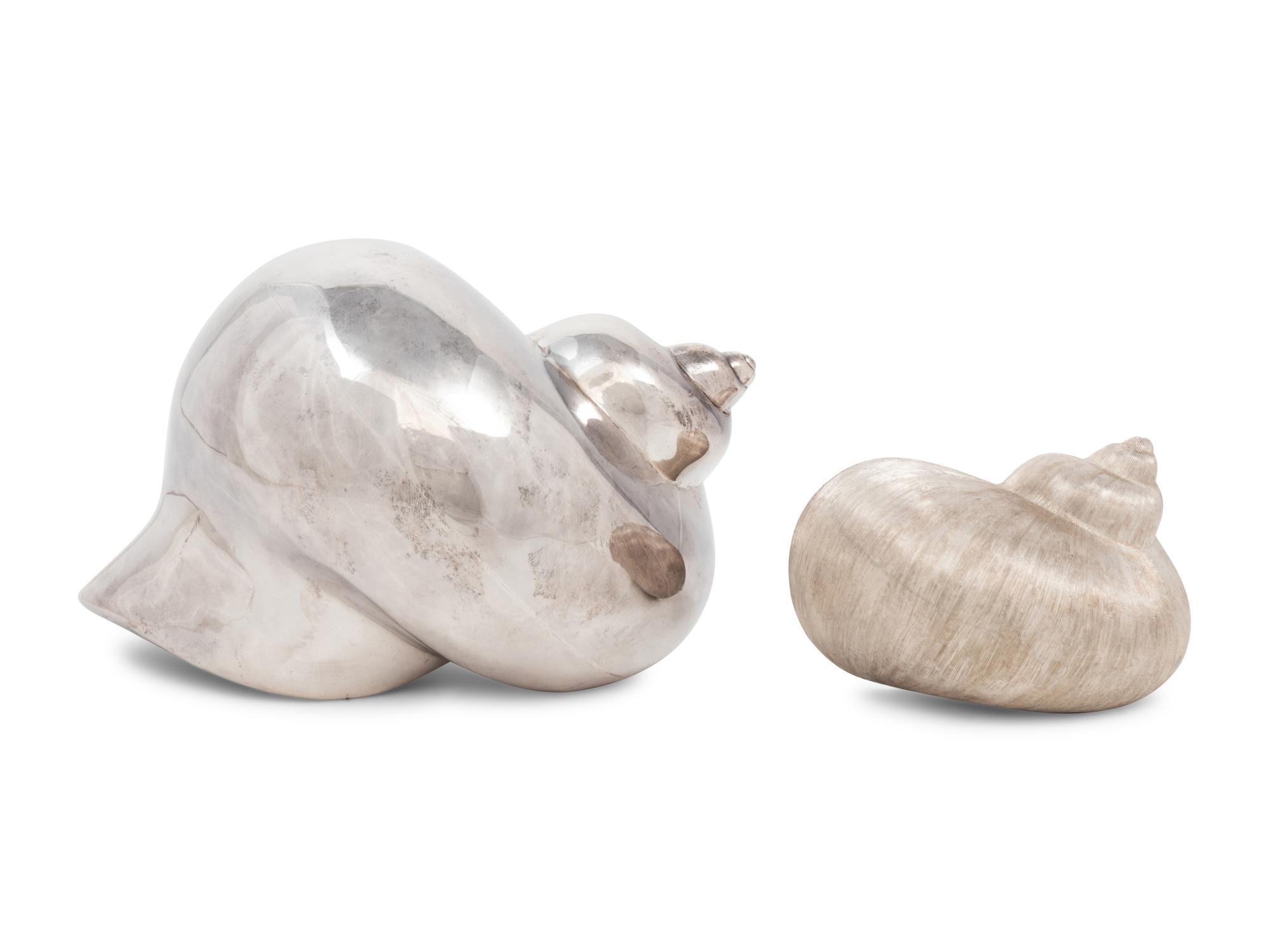 Two Mexican Silver Shell-Form Table Ornaments