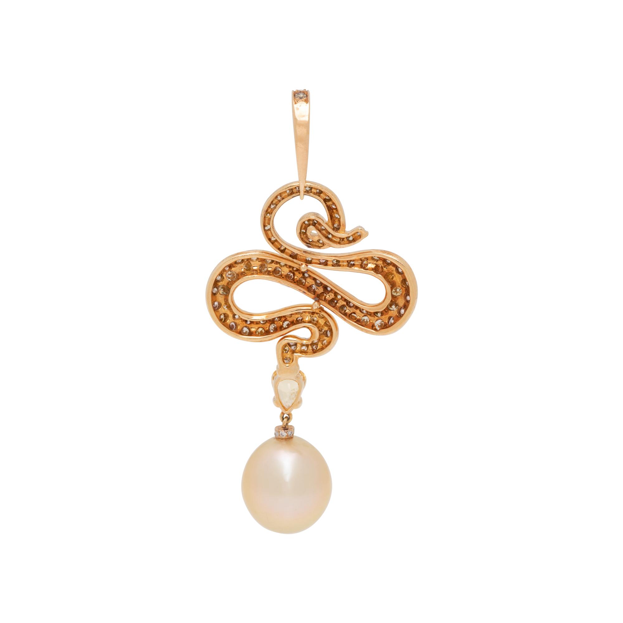 EVELYN CLOTHIER, CONVERTIBLE COLORED DIAMOND, SAPPHIRE AND CULTURED PEARL PENDANT/BROOCH