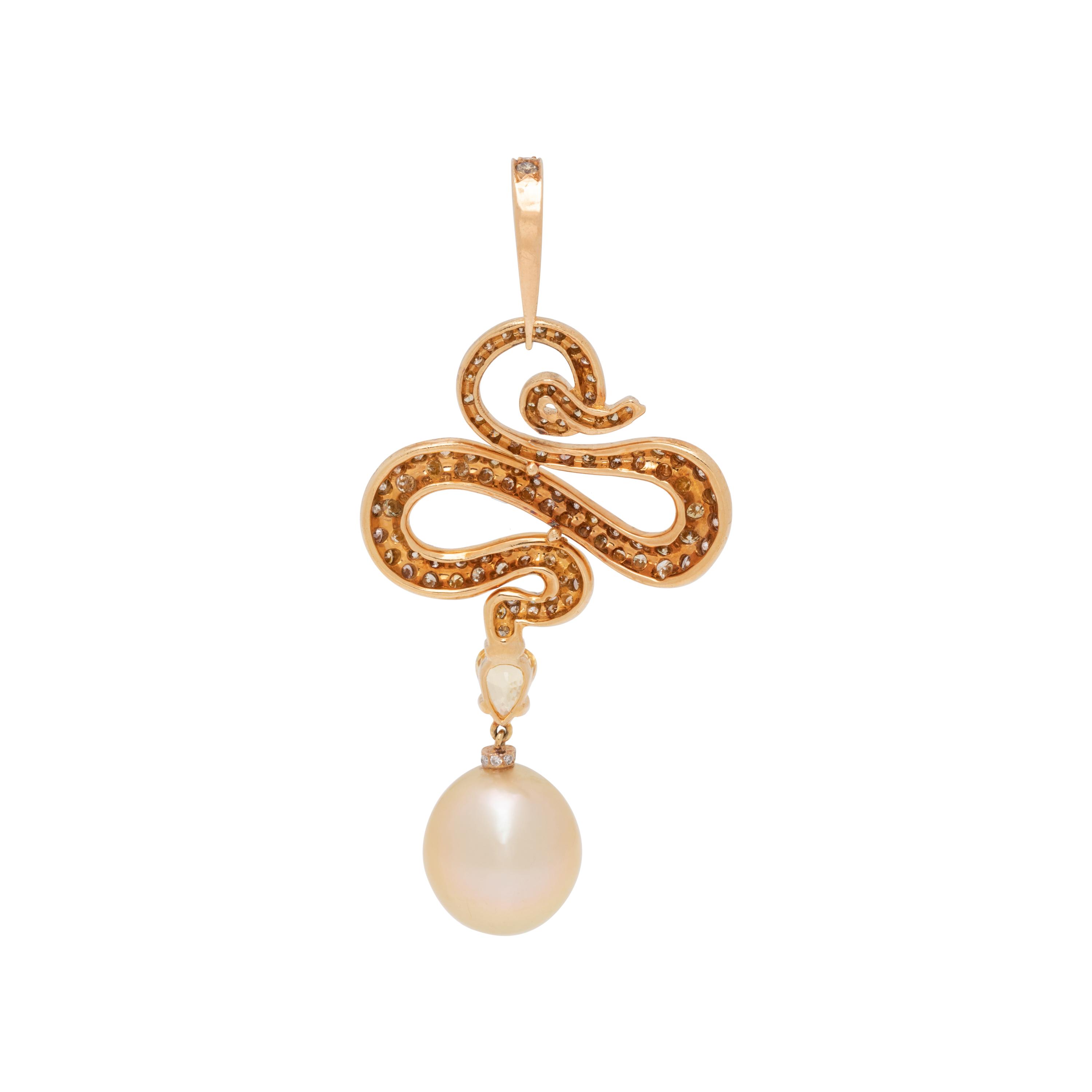 EVELYN CLOTHIER, CONVERTIBLE COLORED DIAMOND, SAPPHIRE AND CULTURED PEARL PENDANT/BROOCH