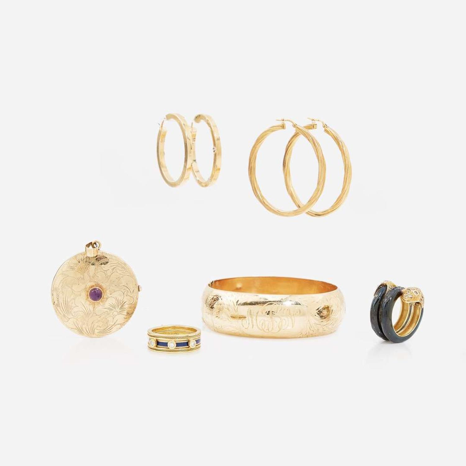 An Assorted Collection of Yellow Gold and Gemstone Jewelry