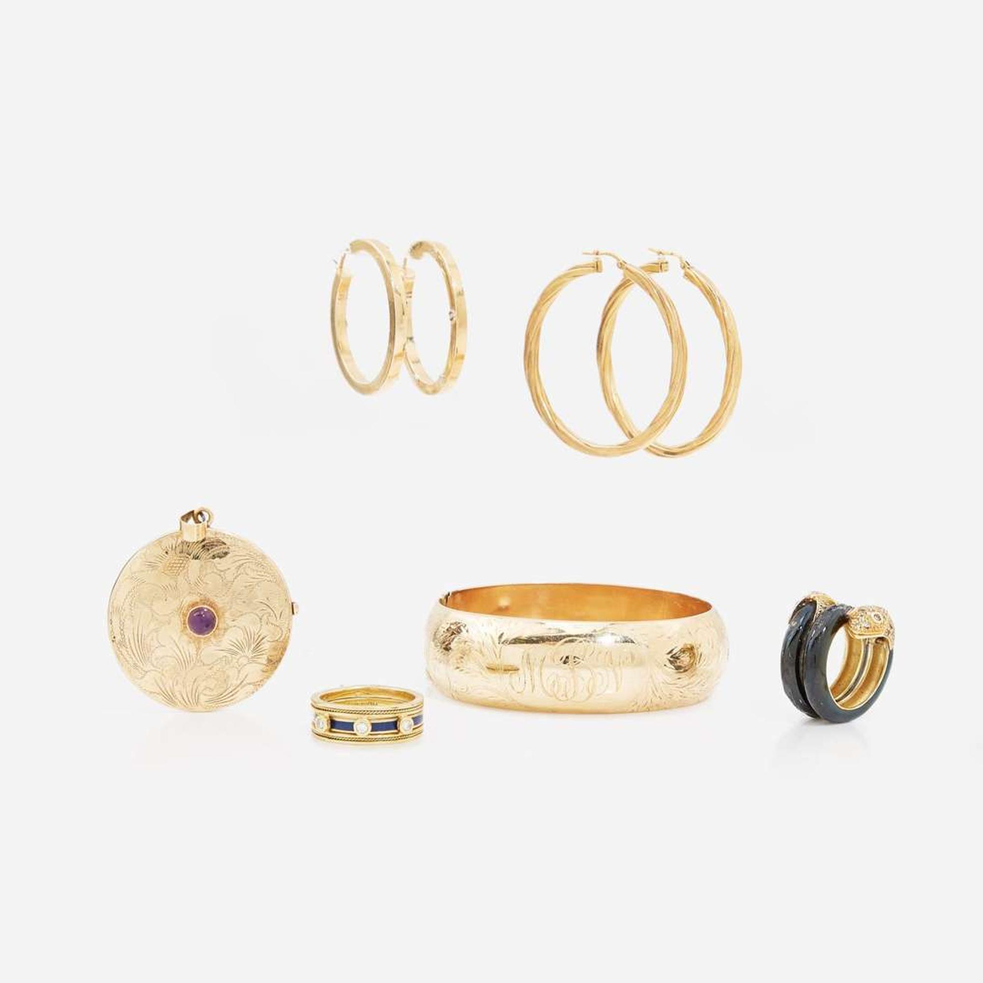 An Assorted Collection of Yellow Gold and Gemstone Jewelry
