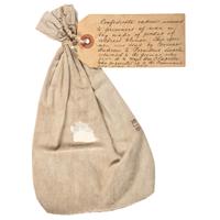 Union Prisoner of War ration bag and ration sent to President Abraham Lincoln and ultimately presented to the Military Order of the Loyal Legion of the United States.