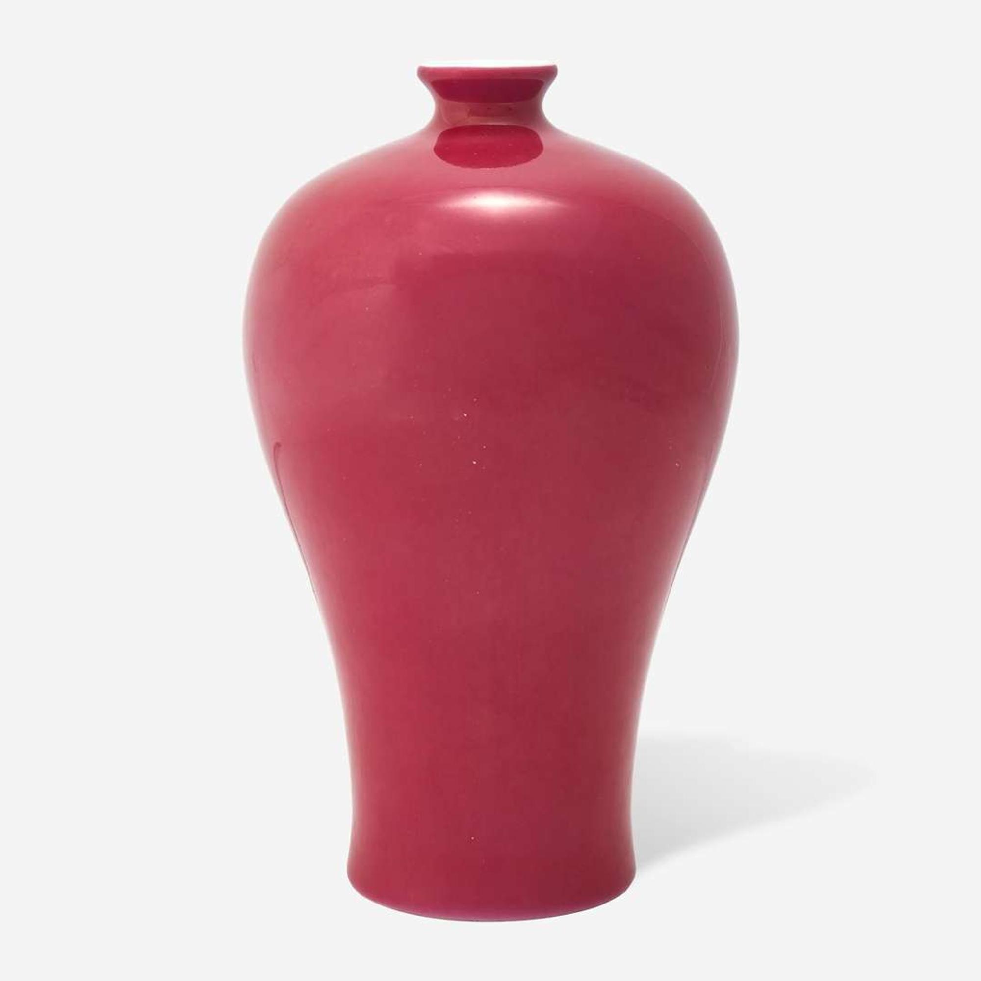 A Chinese ruby-ground porcelain meiping Yongzheng six-character mark