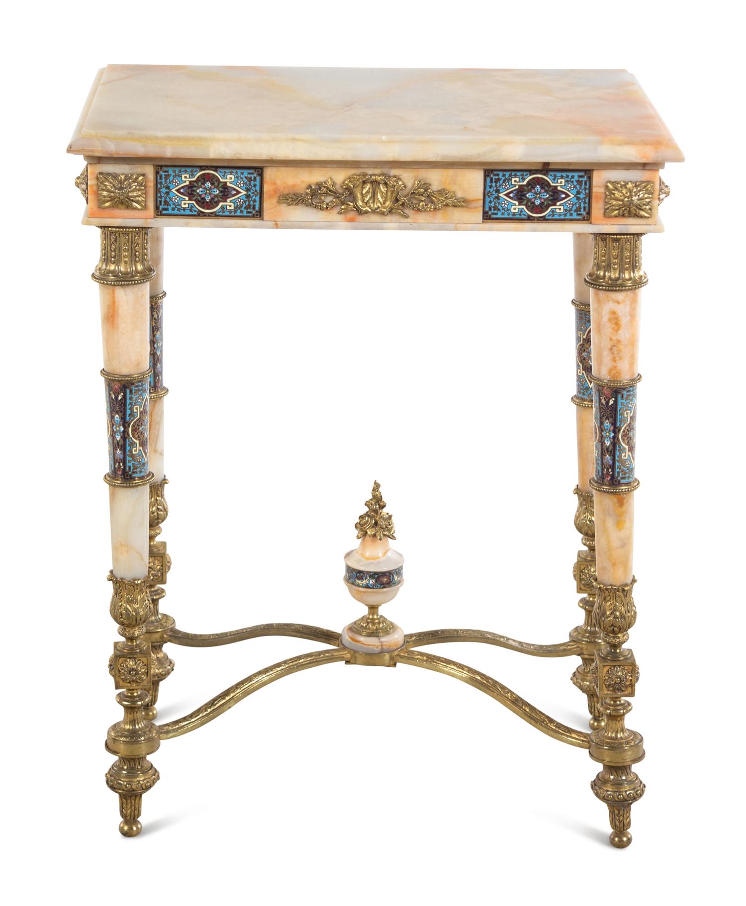 A French Onyx, Gilt Bronze and Champlevé Side Table