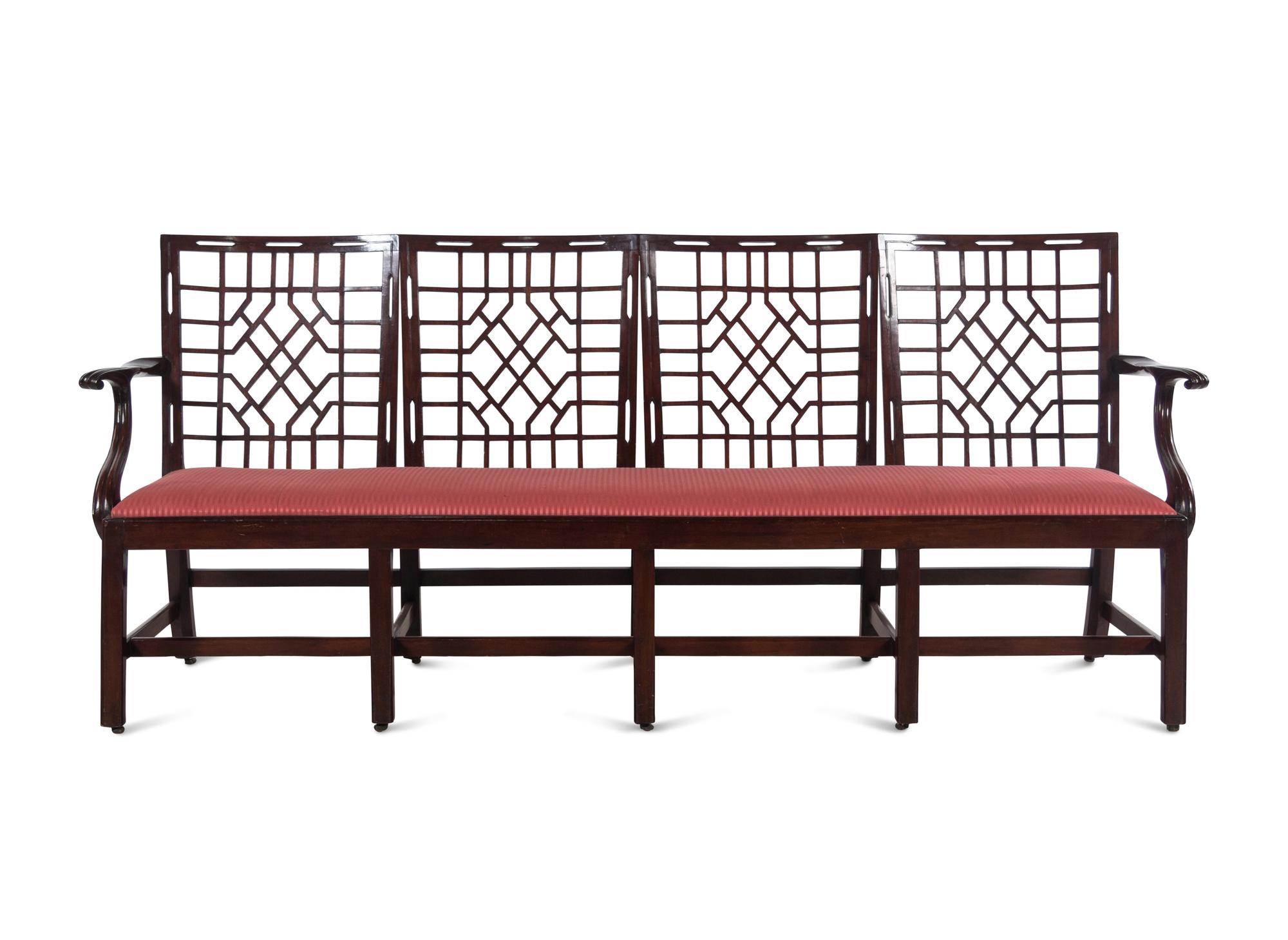 A Chinese Chippendale Style Mahogany Quadruple-Back Settee