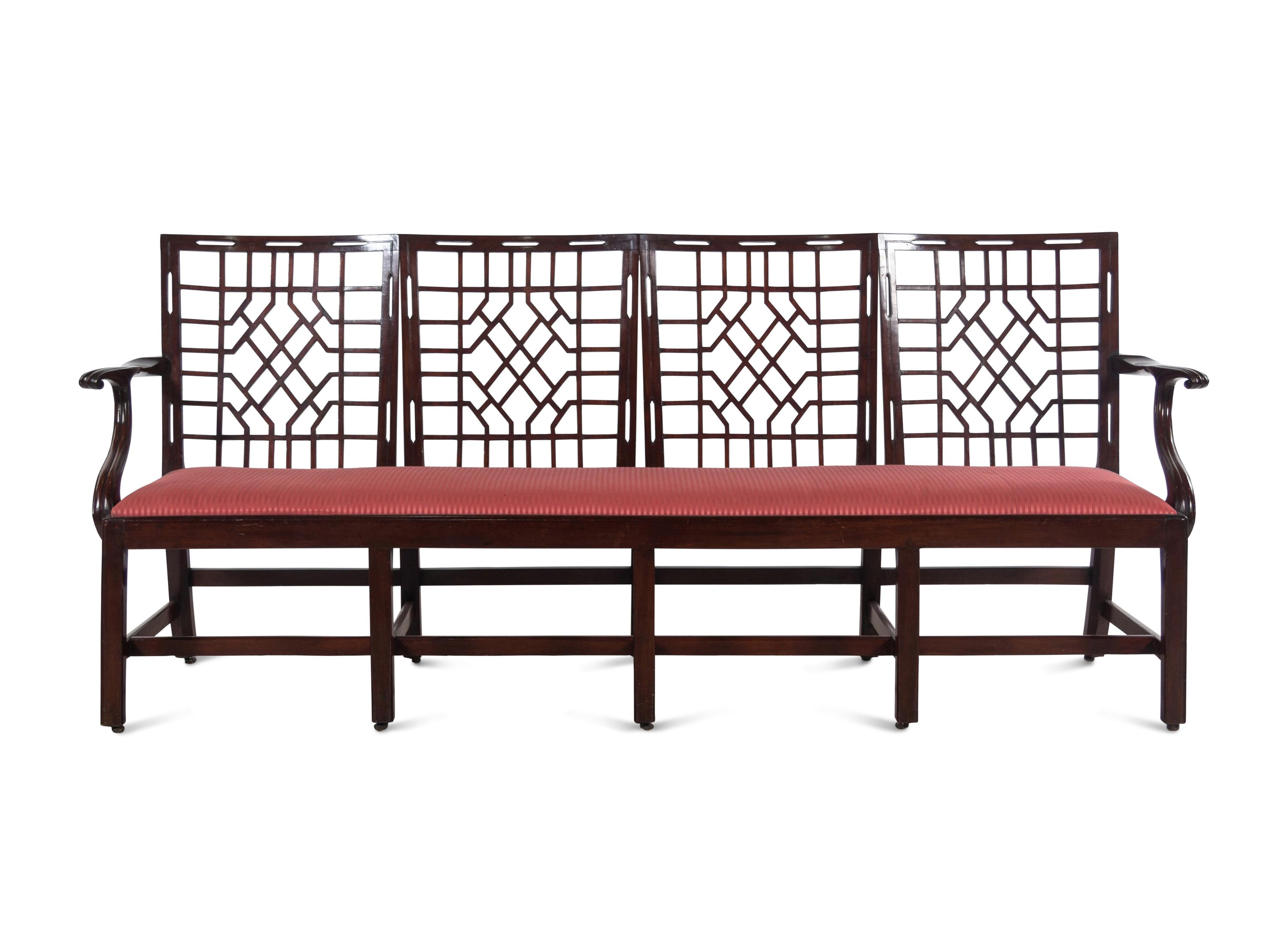 A Chinese Chippendale Style Mahogany Quadruple-Back Settee
