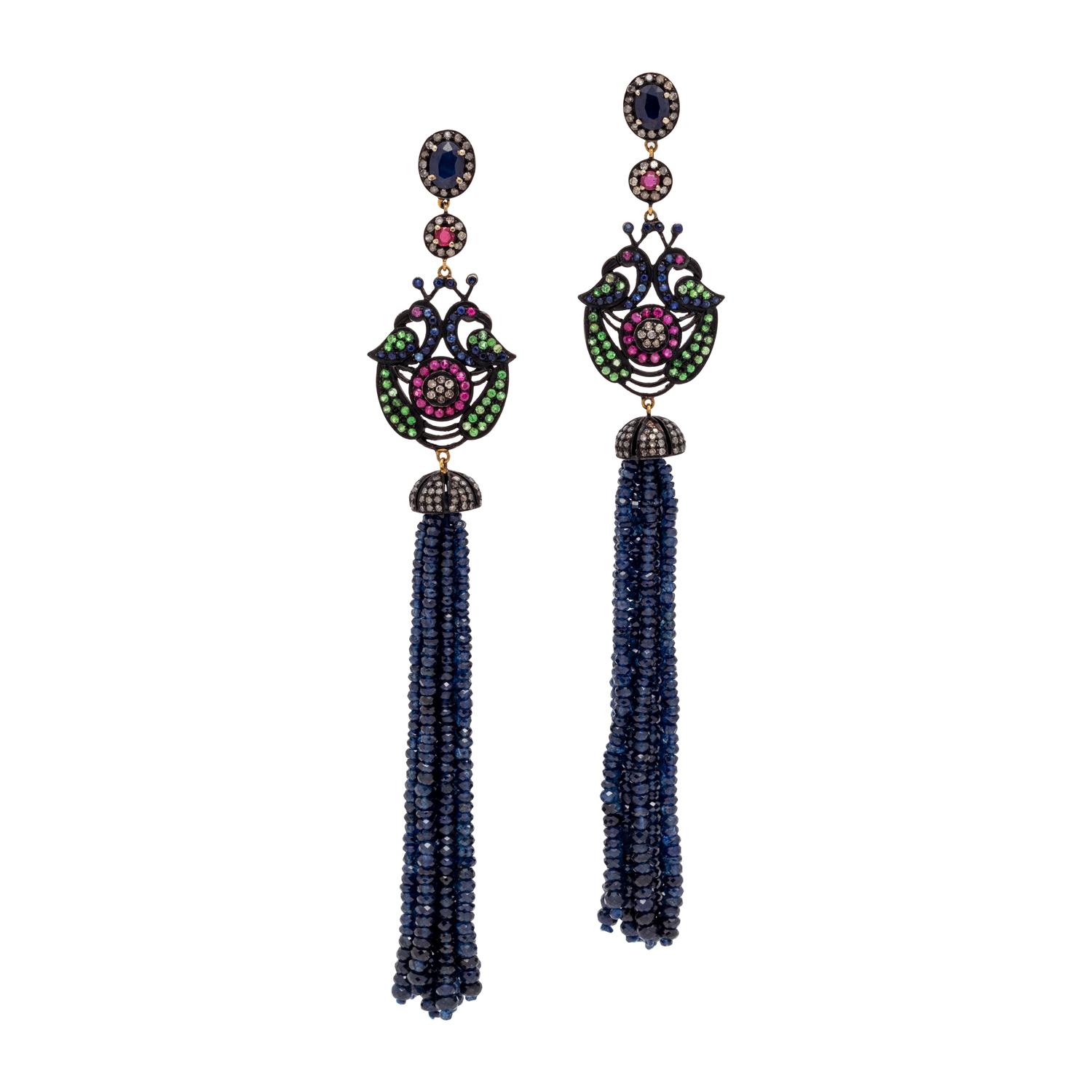 MULTIGEM AND DIAMOND TASSEL EARRINGS