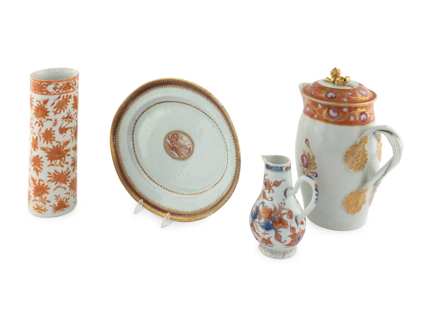 Four Chinese Export Parcel Gilt Porcelain Articles