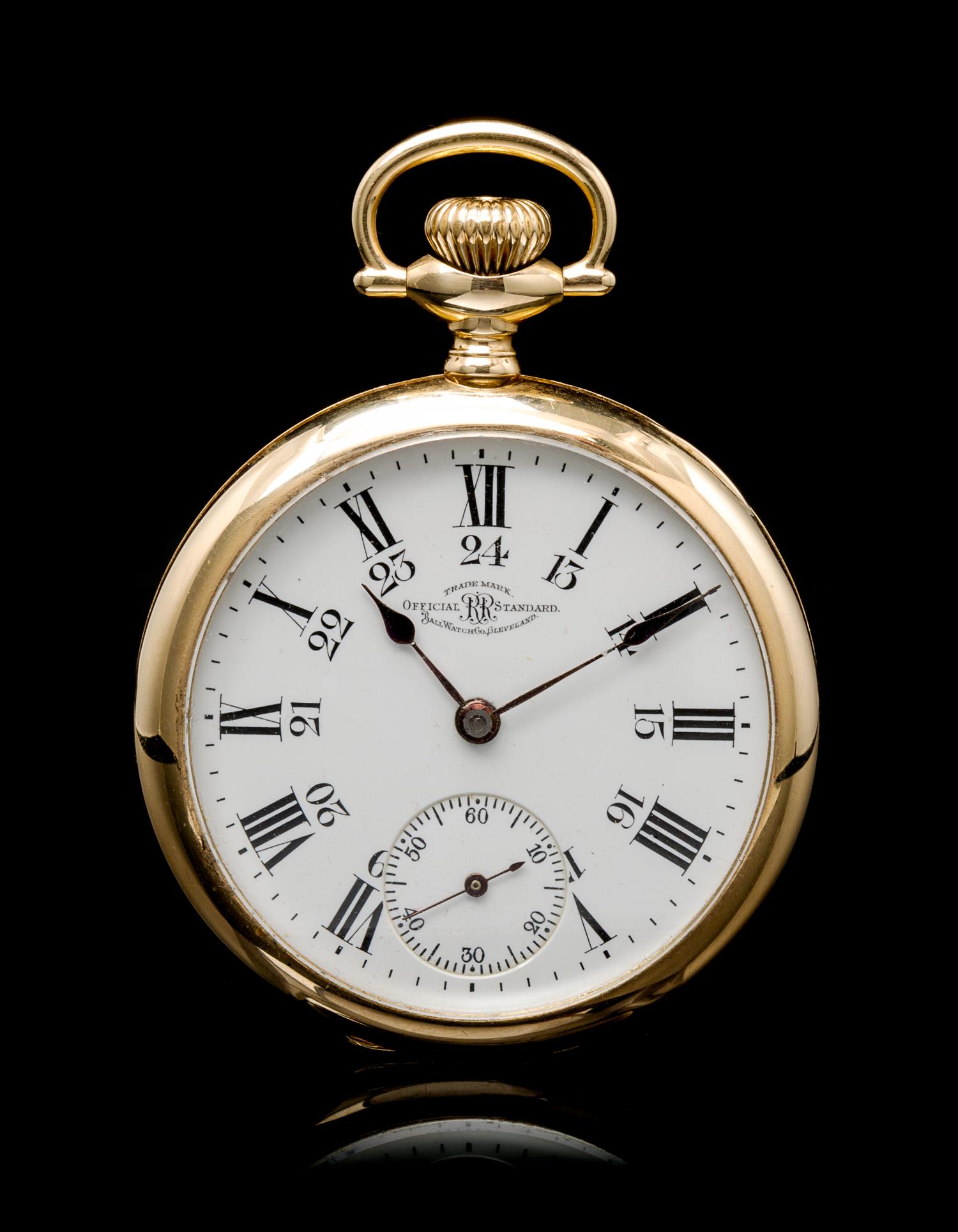 A 14 Karat Yellow Gold Official Standard Railroad Open Face Pocket Watch, Ball Watch Co., Circa 1901