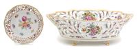 A Dresden Porcelain Reticulated Center Bowl Height of bowl 5 1/2 x width 9 1/4 x depth 16 1/4 inches. — 20TH CENTURY