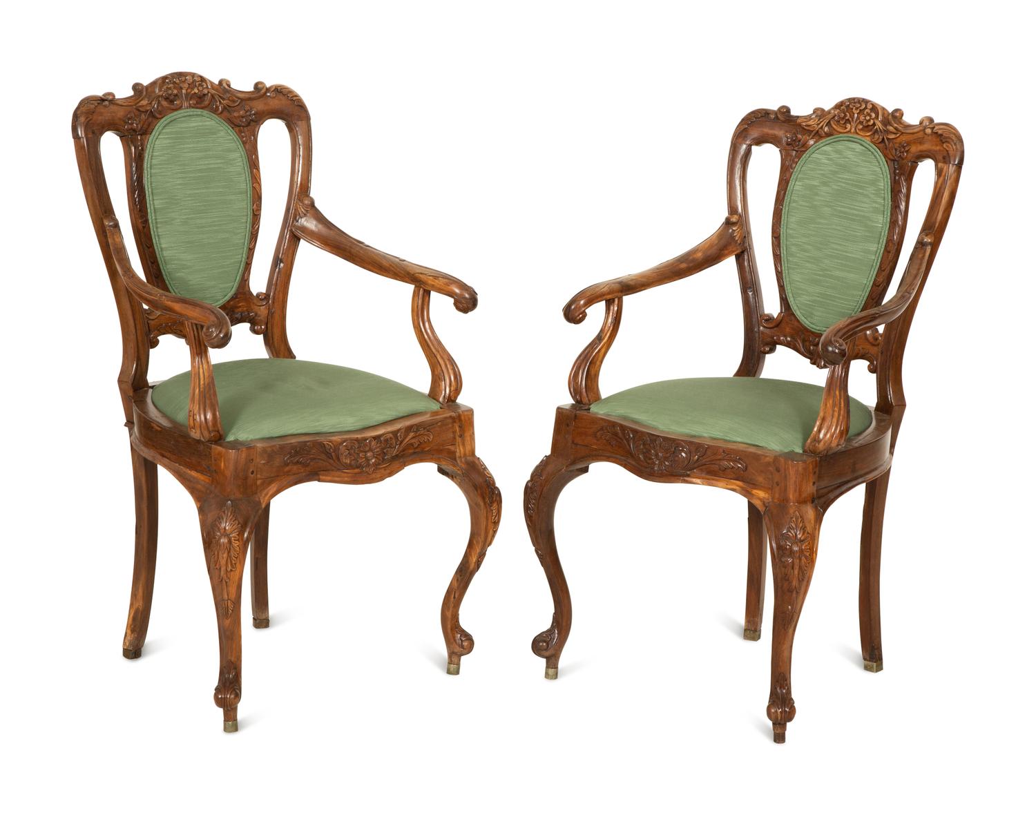 A Pair of Anglo-Colonial Tamarind Wood Armchairs