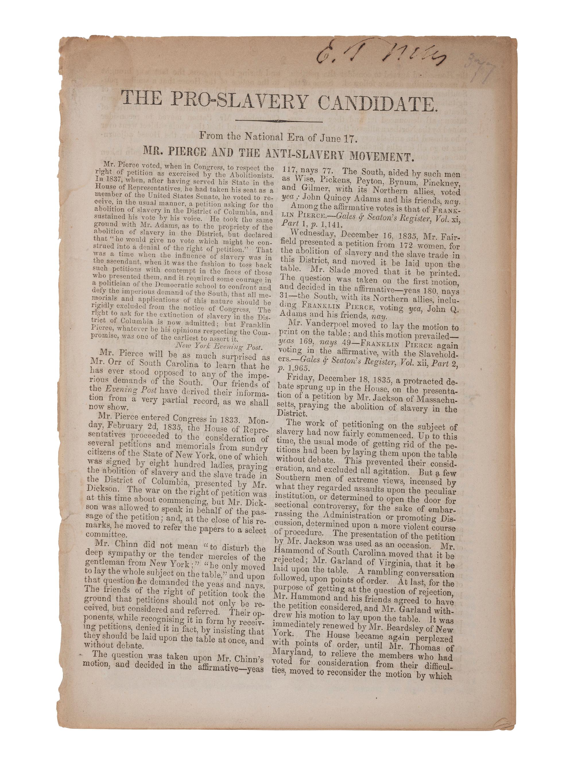 [SLAVERY & ABOLITION]. The Liberator. Vol. V, No. 8. Boston, MA: 21 February 1835.